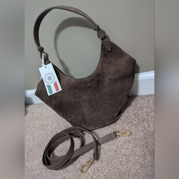 Italian Handbags - Brown Genuine Leather Made In Italy Italian Hand Bag Handbag Shoulder Bag Purse